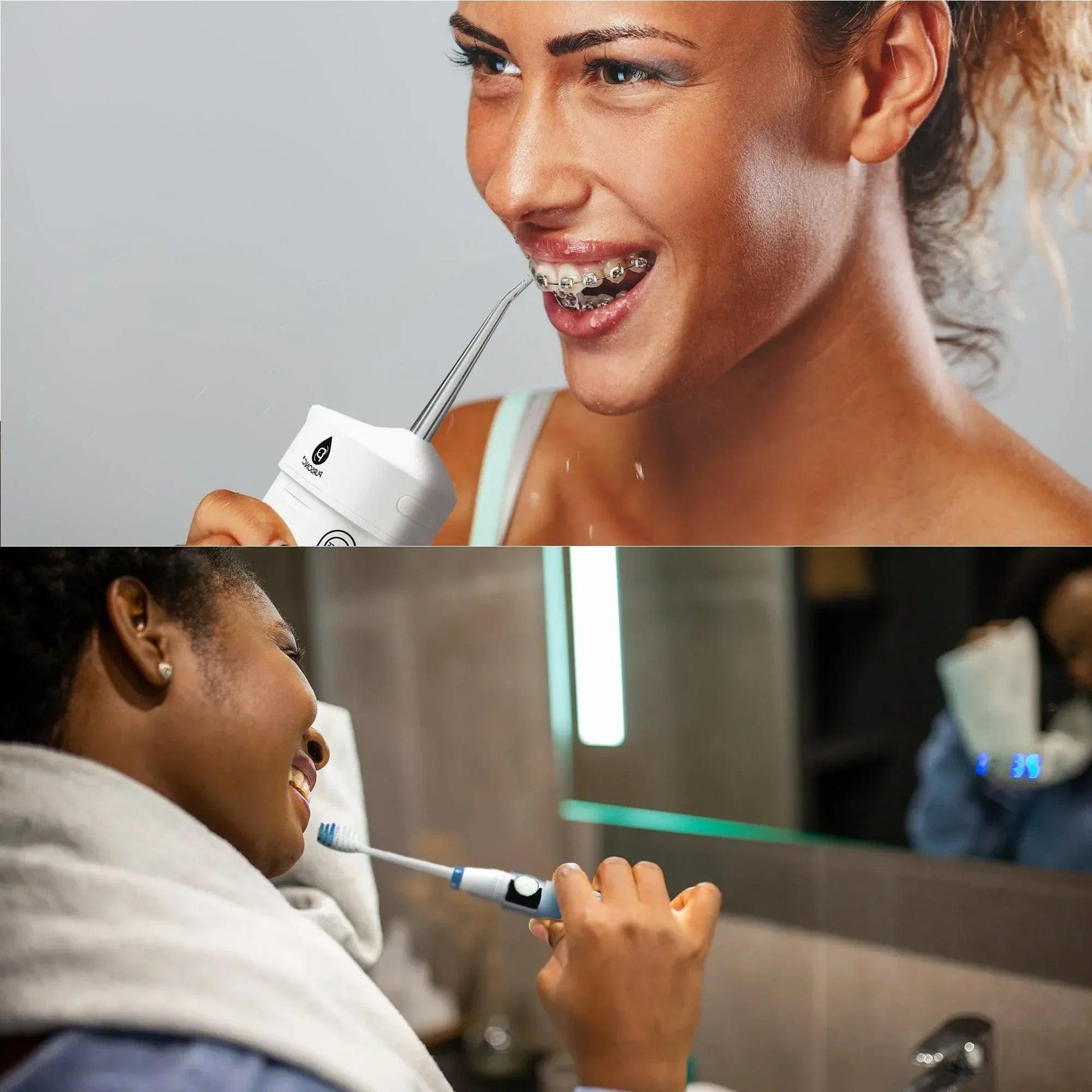 Compact Travel Oral Care Bundle: Portable USB Rechargeable Collapsible Water Flosser and Pursonic Portable Sonic Toothbrush - Gifts for You 'n Me