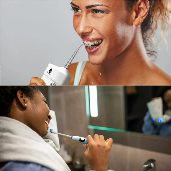 Compact Travel Oral Care Bundle: Portable USB Rechargeable Collapsible Water Flosser and Pursonic Portable Sonic Toothbrush - Gifts for You 'n Me