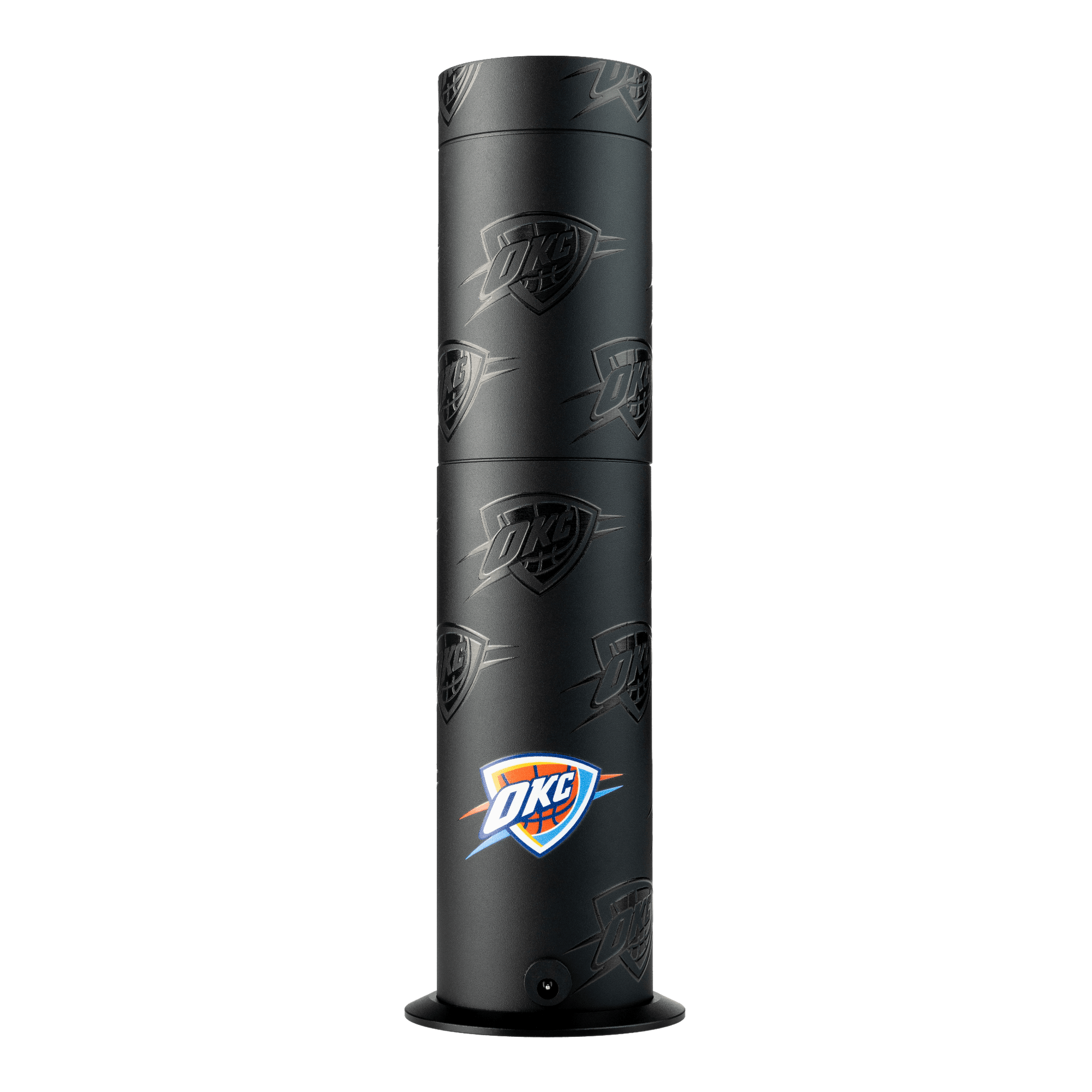 Black cylindrical product with Oklahoma City Thunder logo on a white background