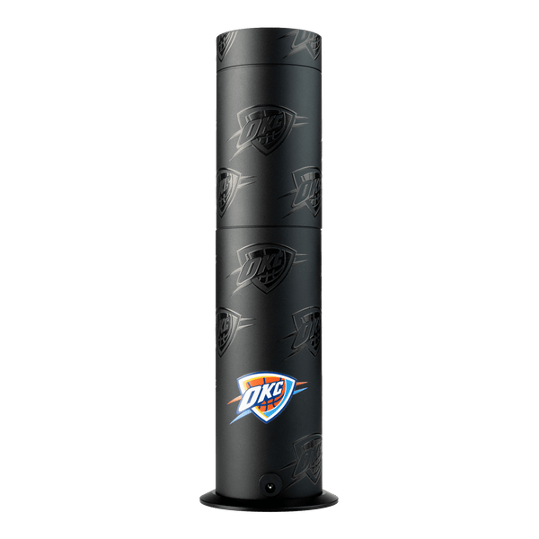 Black cylindrical product with Oklahoma City Thunder logo on a white background