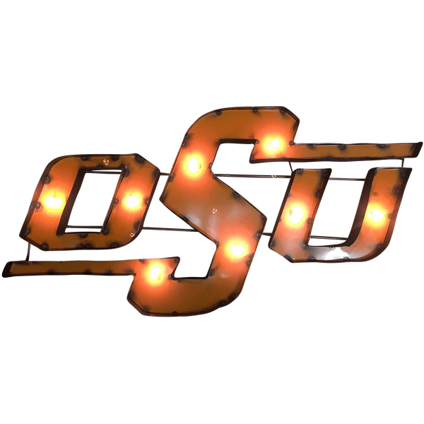 Oklahoma State Lighted Recycled Metal Wall Decor