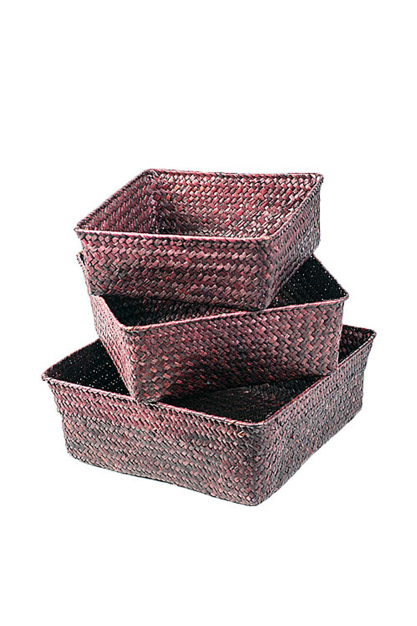 Red Rattan & Wire Trays - Set of 3