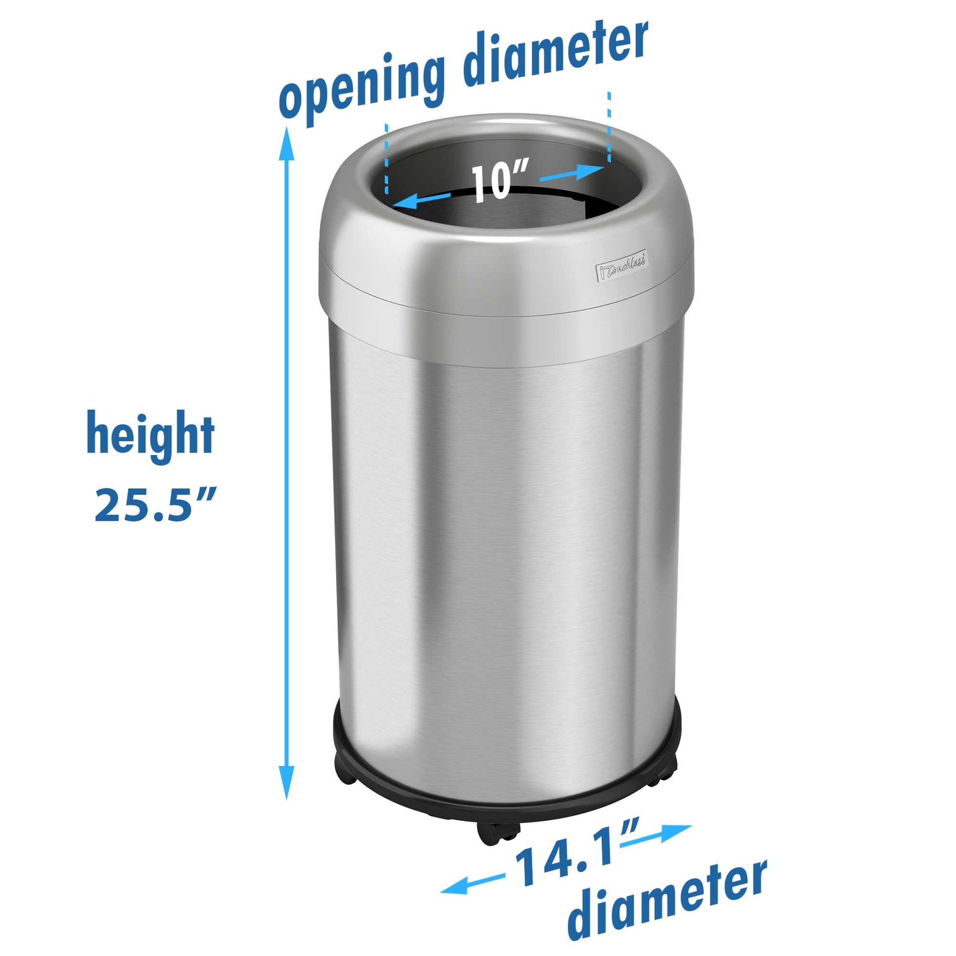 13 Gallon Round Open Top Trash Can with Wheels