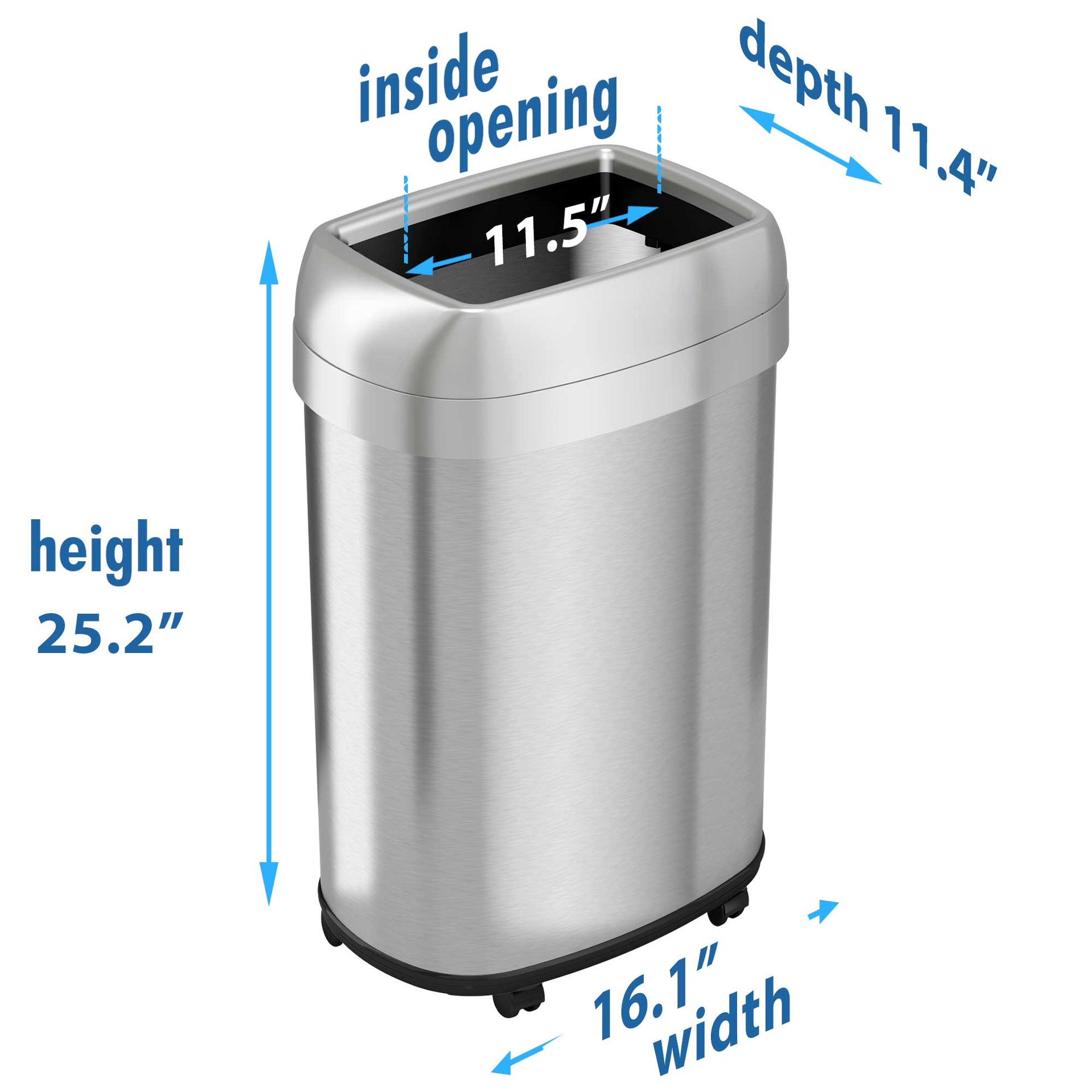 13 Gallon Elliptical Open Top Trash Can with Wheels