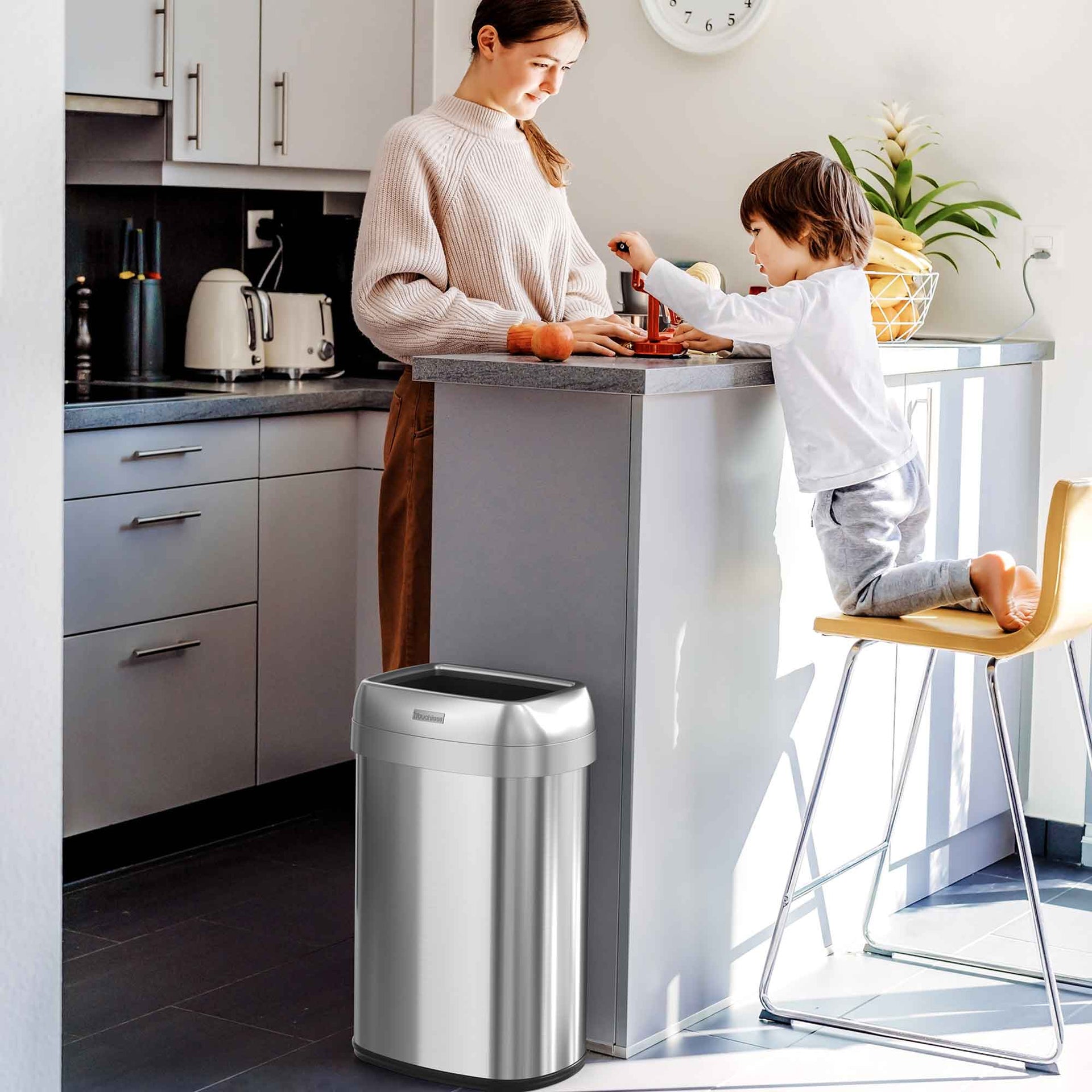 13 Gallon Oval Open Top Composite Kitchen Trash Can with Dual AbsorbX