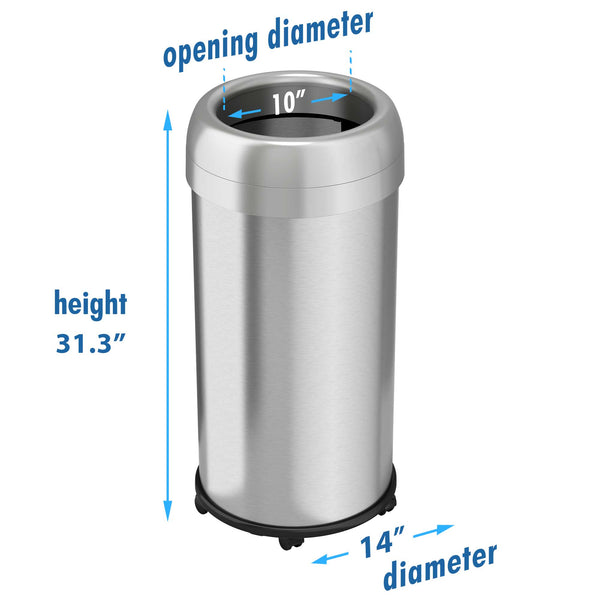 16 Gallon / 60 Liter Round Open Top Trash Can with Wheels