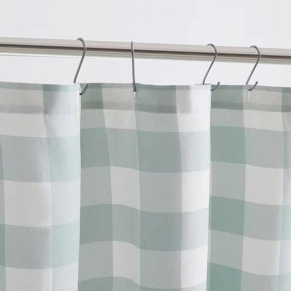 72-inch 100-Percent Cotton Fabric Shower Curtain with Green White Plaid Pattern