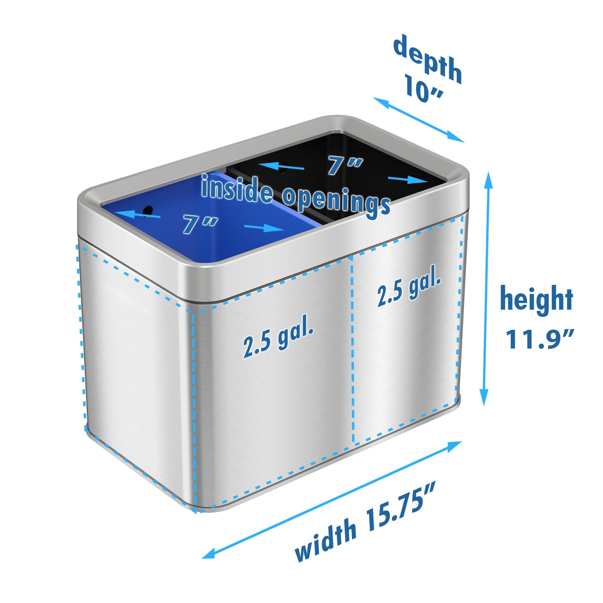 5.3 Gallon / 20 Liter Dual Compartment Open Top Trash Can & Recycle Bin
