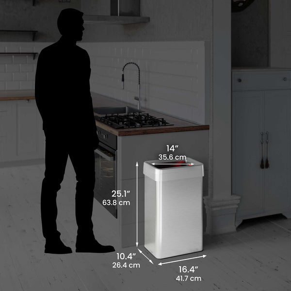 16 Gallon / 61 Liter Composite Rectangular Open Top Kitchen Trash Can with Dual AbsorbX