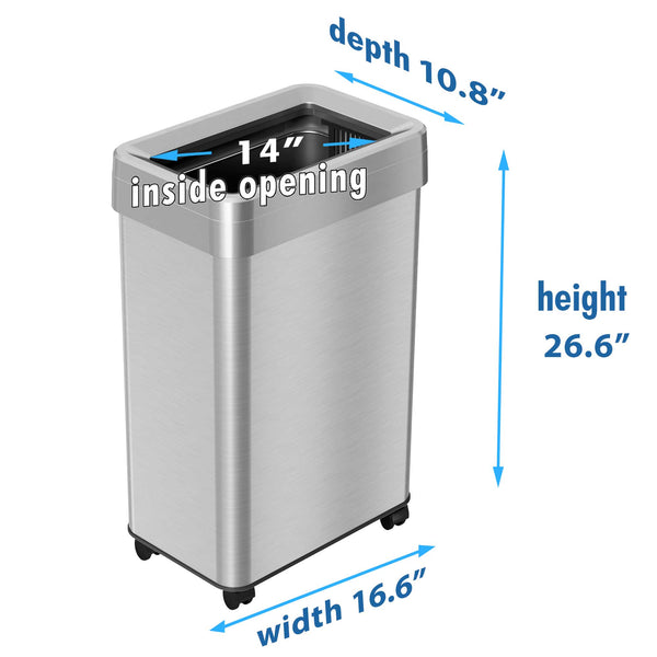 16 Gallon / 60 Liter Rectangular Open Top Trash Can with Wheels