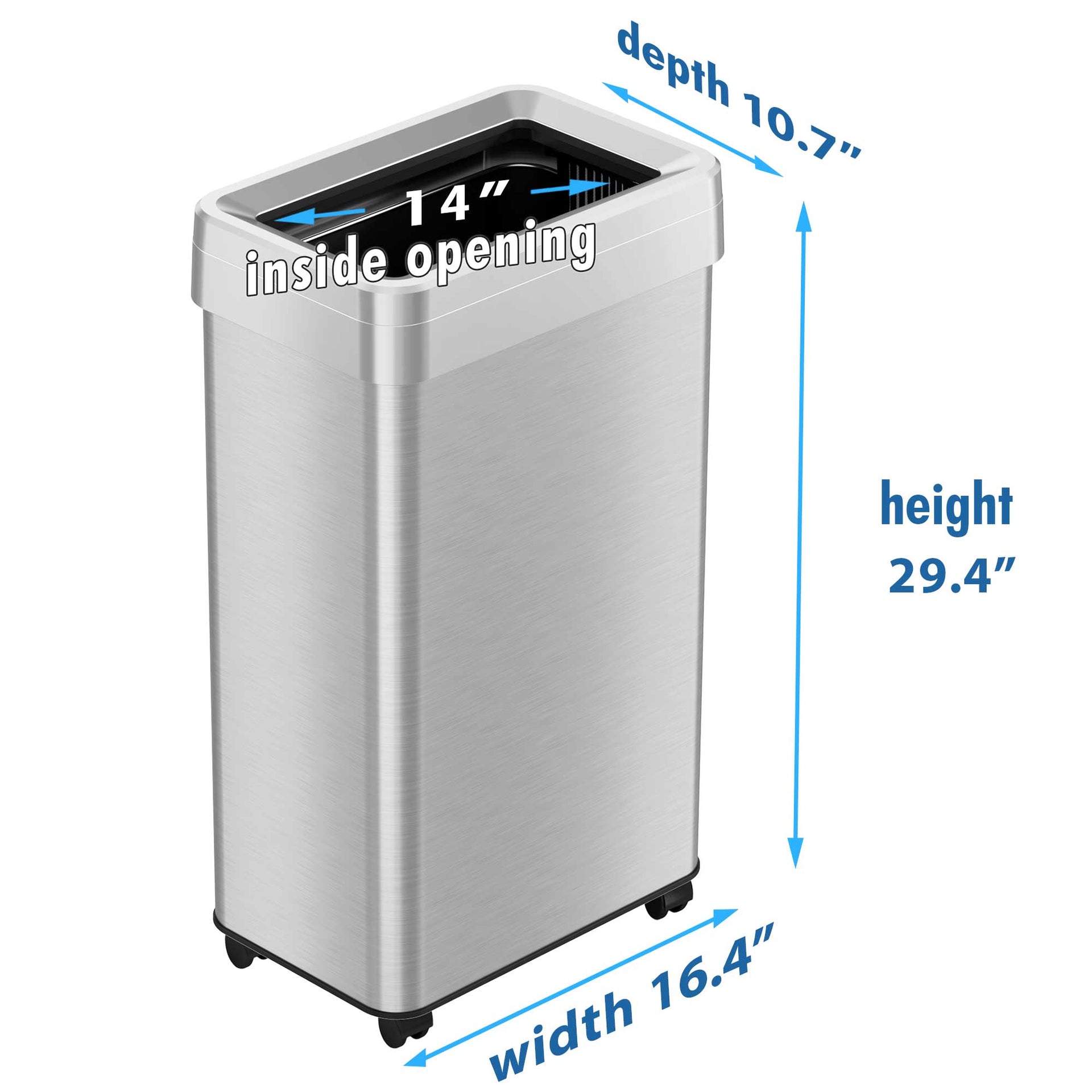 18 Gallon / 68 Liter Rectangular Open Top Trash Can with Wheels