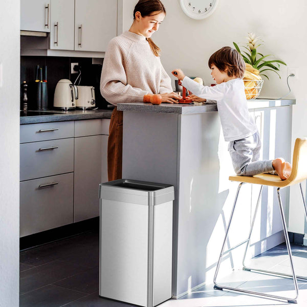 18 Gallon / 68 Liter Composite Rectangular Open Top Kitchen Trash Can with Dual AbsorbX