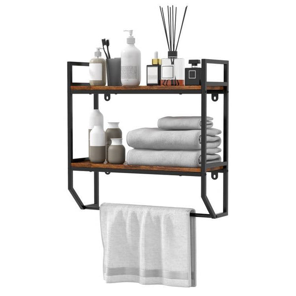 Wall Mounted Over Toilet 2-Shelf Bathroom Shelving Unit with Towel Bar