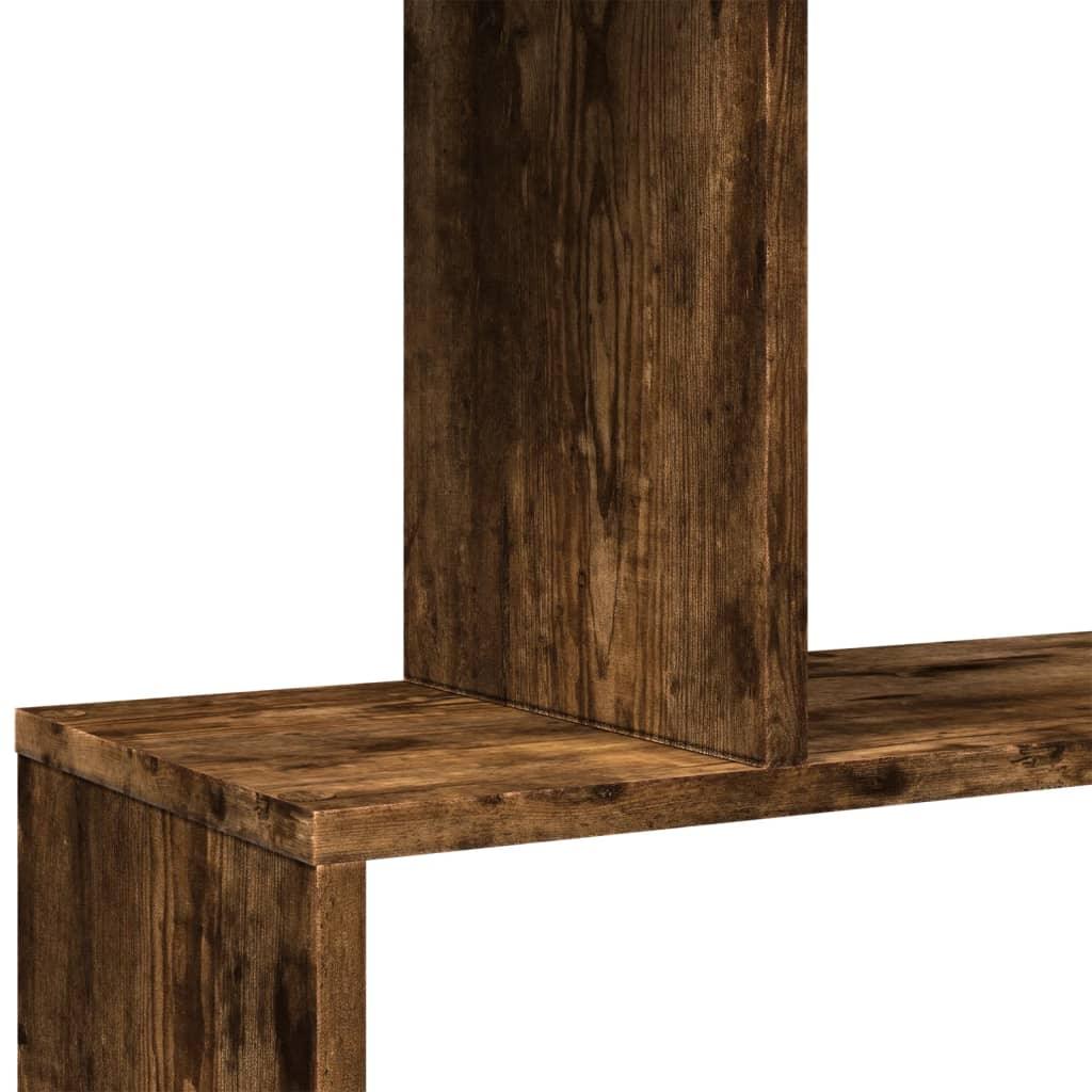 Oak Room Divider Bookcase with Smoked Finish and Storage