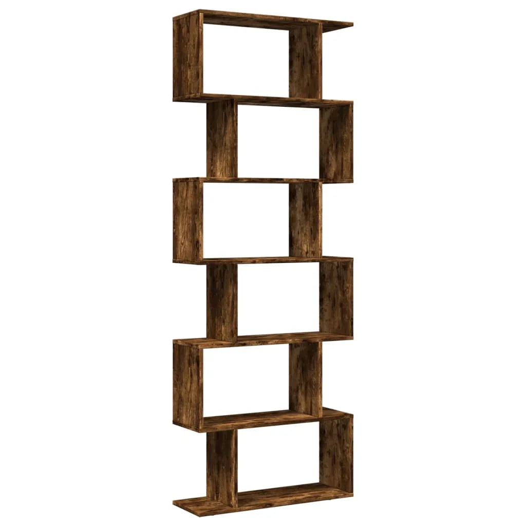 Oak Room Divider Bookcase with Smoked Finish and Storage