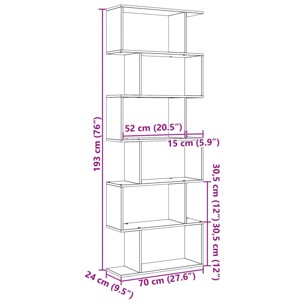 Oak Room Divider Bookcase with Smoked Finish and Storage