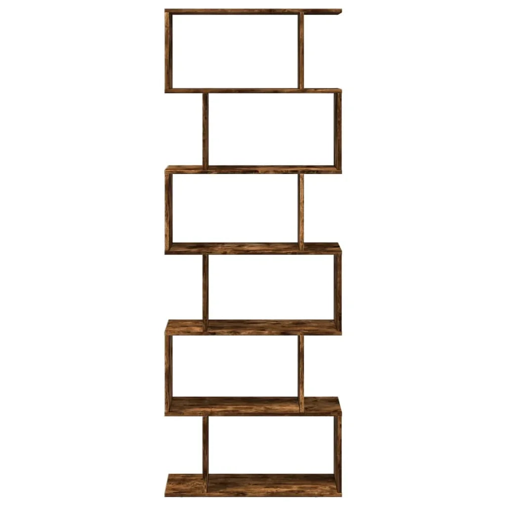 Oak Room Divider Bookcase with Smoked Finish and Storage