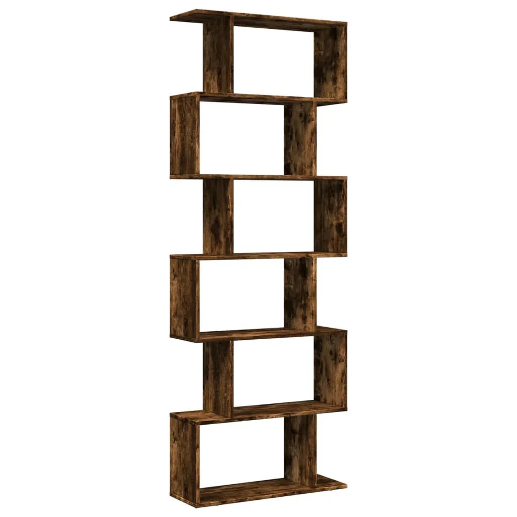 Oak Room Divider Bookcase with Smoked Finish and Storage
