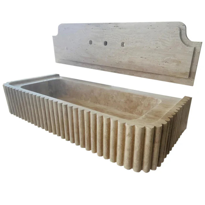 Oasis Beige Travertine Wall-mount Bathroom Vanity Sink Fluted (W)16