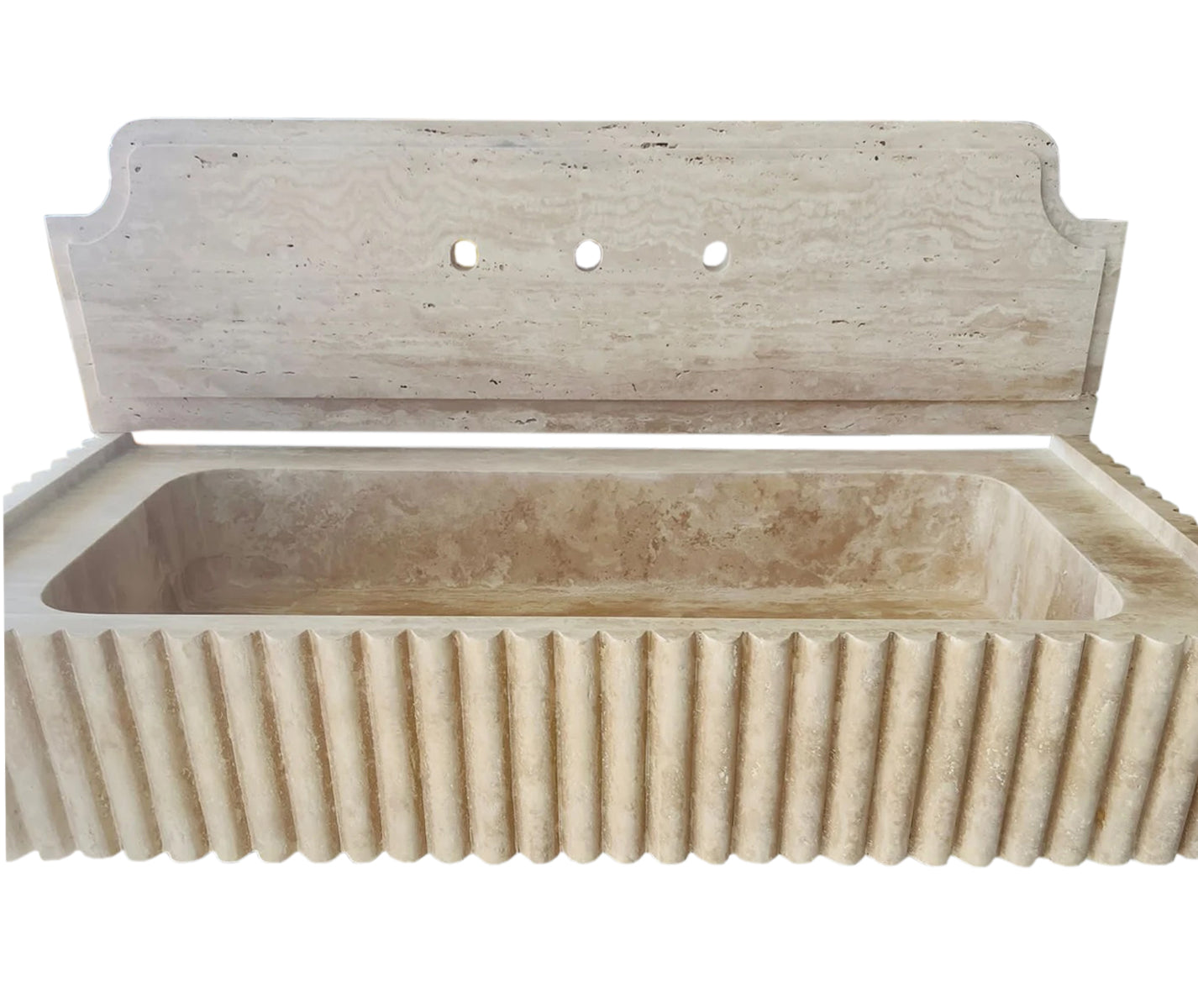 Oasis Beige Travertine Wall-mount Bathroom Vanity Sink Fluted (W)16
