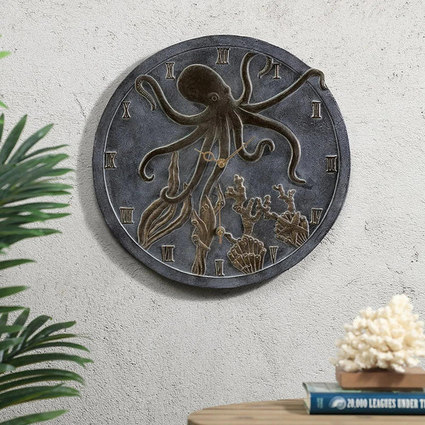 Octopus Wall Mounted Garden Clock and Thermometer - Gifts for You 'n Me