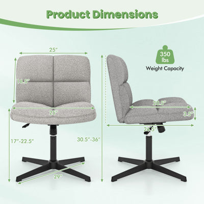 Office Armless Chair Cross Legged with Imitation Lamb Fleece and Adjustable Height-Gray