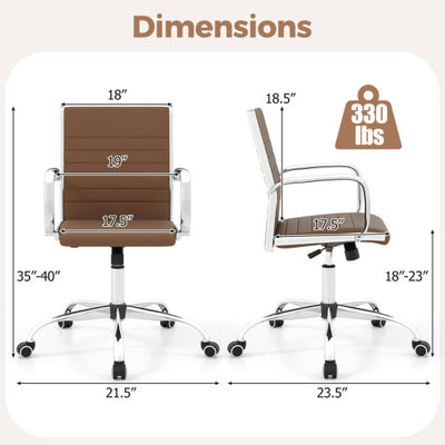 Office Chair Height Adjustable Conference Room Chair with Rocking Backrest Armrests-Brown