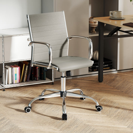 Office Chair Height Adjustable Conference Room Chair with Rocking Backrest Armrests-Grey