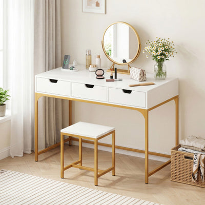 Office Desk with Power Outlets and Hidden Compartment for Study-White