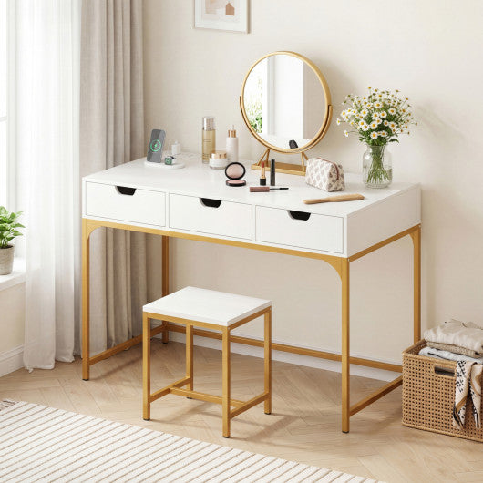 Office Desk with Power Outlets and Hidden Compartment for Study-White