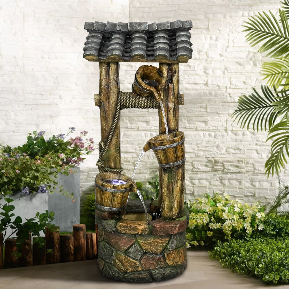 Resin Wishing Well Outdoor Fountain 39 Inch with LED