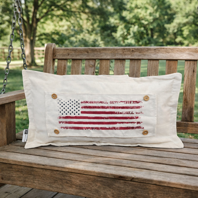 PANEL ONLY: RECTANGLE Summer American America Flag Vintage, White Wash, Faded, Well Loved; OLD GLORY