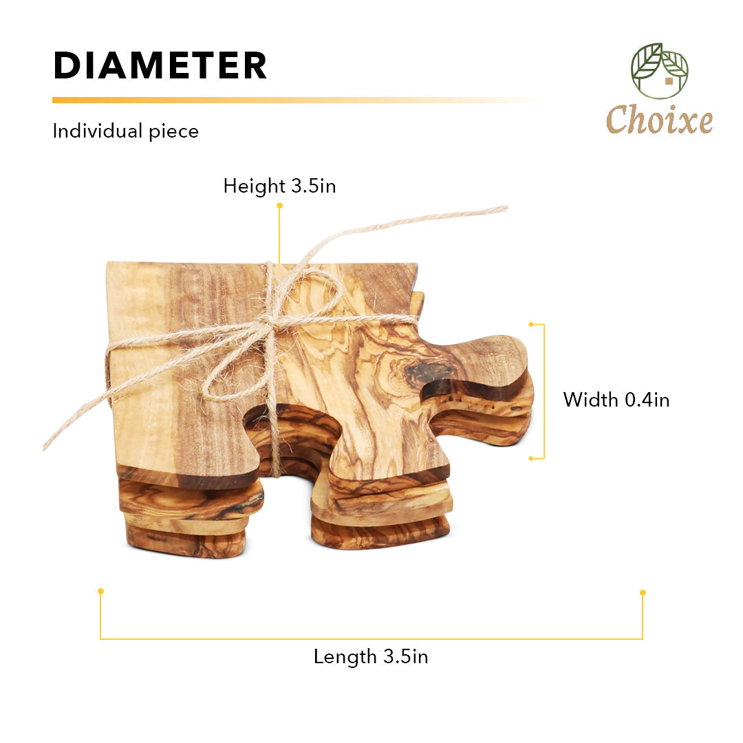 Olive Wood Coaster Puzzle 4-Pcs Set.