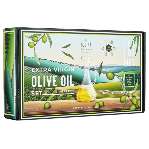 Olive Oil Gourmet Sampler Gift Set of 6 - Premium Extra-Virgin Blend Olive Oil Made In Spain, Natural Flavors Include Herbs, Chili, Spice, Rosemary, Tuscan & Lemon - Gifts for Her, Him