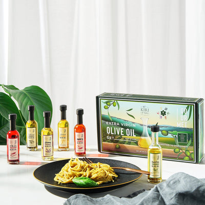 Olive Oil Gourmet Sampler Gift Set of 6 - Premium Extra-Virgin Blend Olive Oil Made In Spain, Natural Flavors Include Herbs, Chili, Spice, Rosemary, Tuscan & Lemon - Gifts for Her, Him