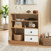 Open Storage Cabinet with 3 Open Compartments and 2 Drawer-Natural