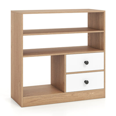 Open Storage Cabinet with 3 Open Compartments and 2 Drawer-Natural