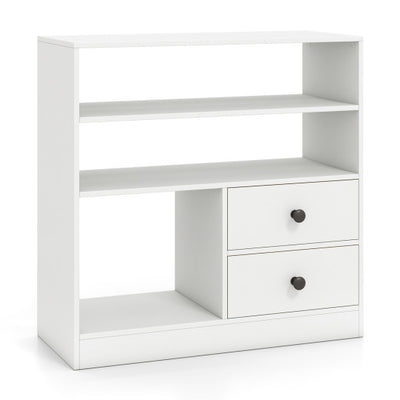 Open Storage Cabinet with 3 Open Compartments and 2 Drawer-White