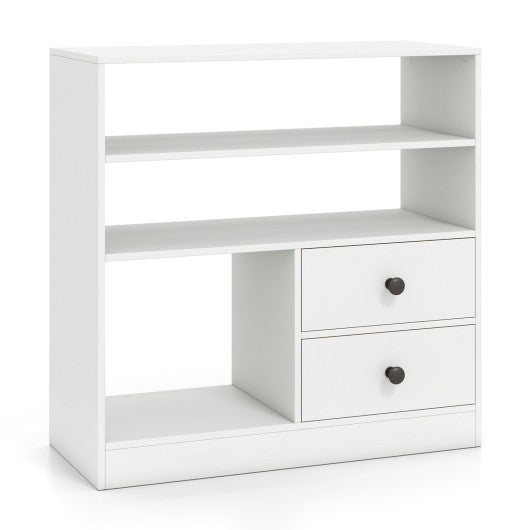 Open Storage Cabinet with 3 Open Compartments and 2 Drawer-White