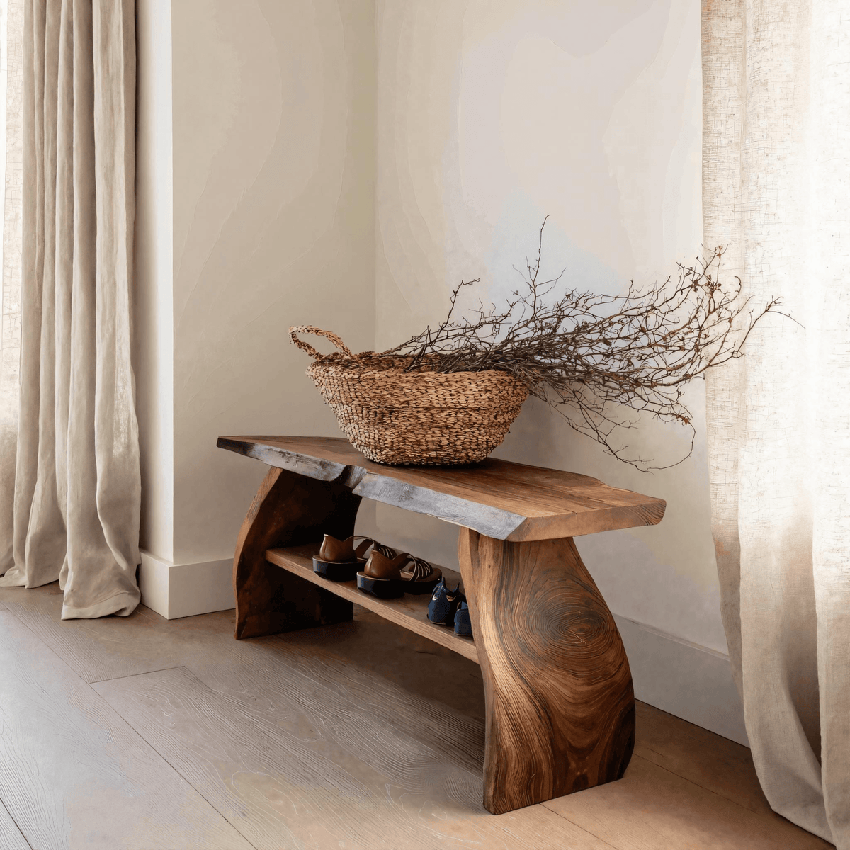 Organic Modern Solid Wood Shoe Rack