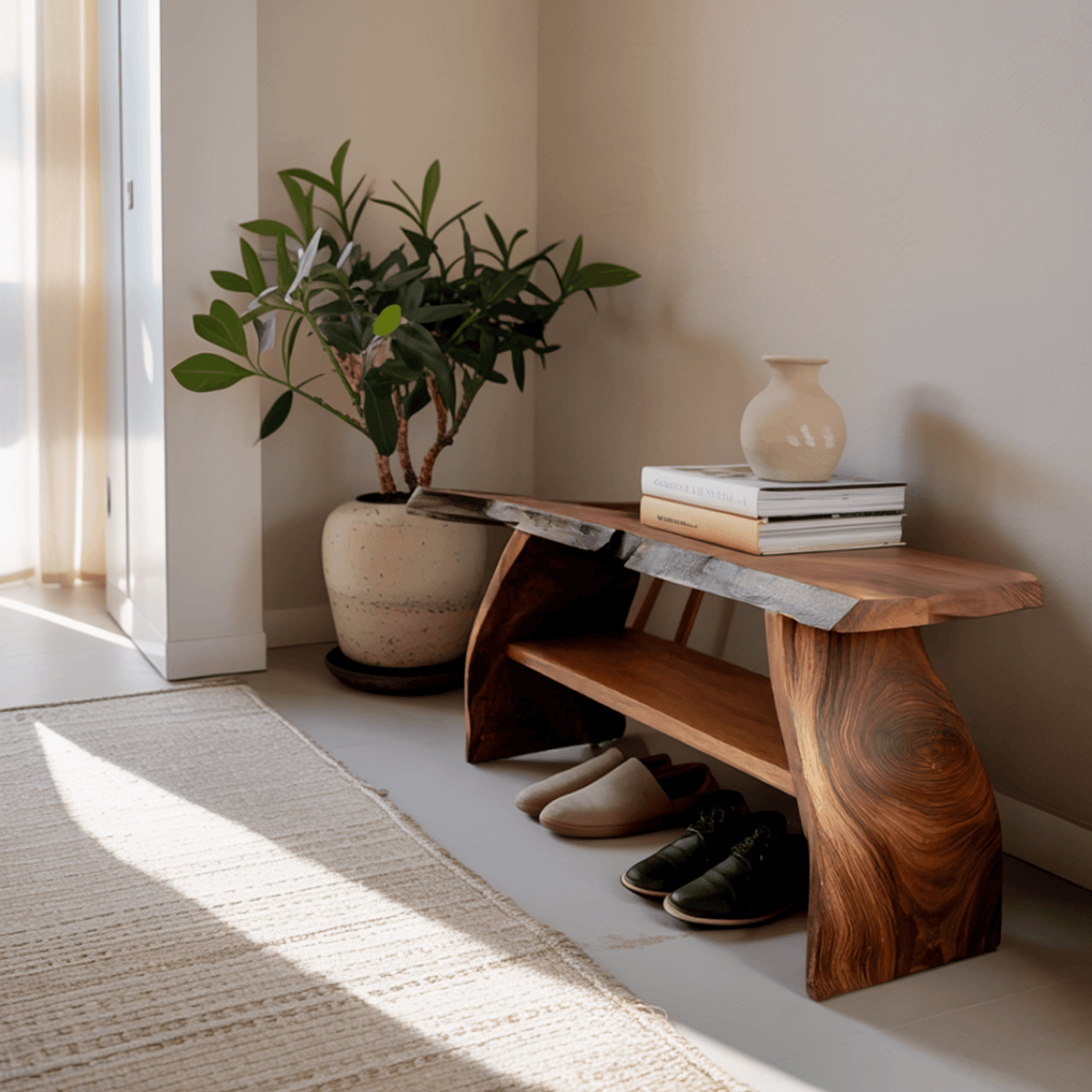 Organic Modern Solid Wood Shoe Rack