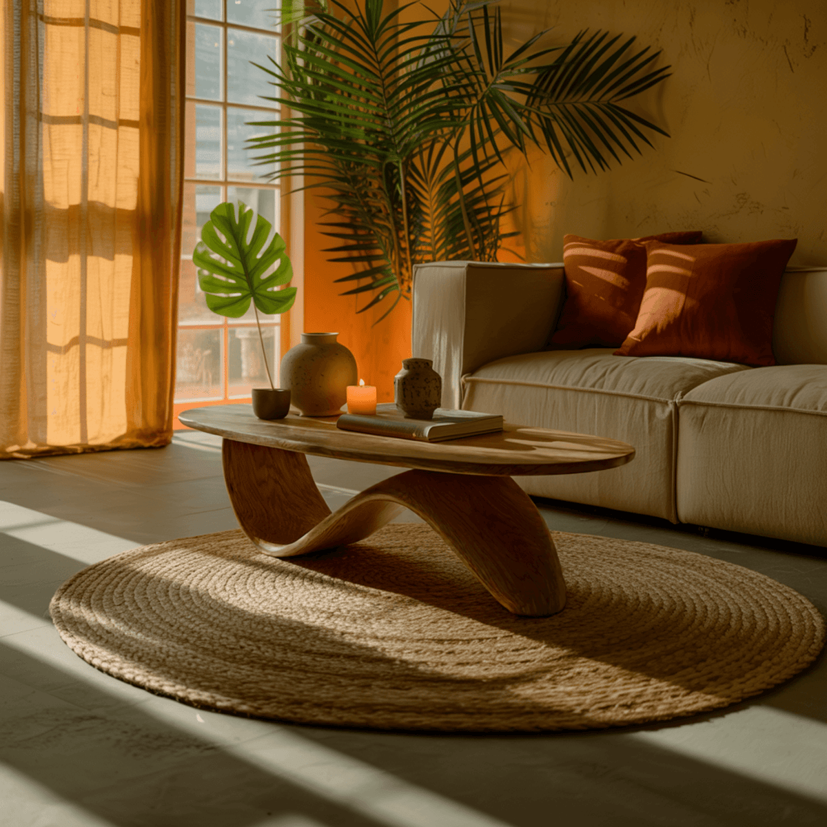 Organic Wave Solid Wood Coffee Table – Scandinavian Japandi Style