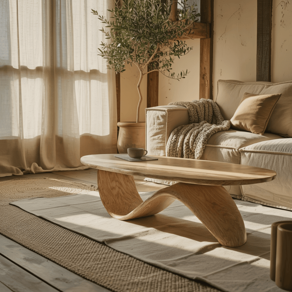 Organic Wave Solid Wood Coffee Table – Scandinavian Japandi Style