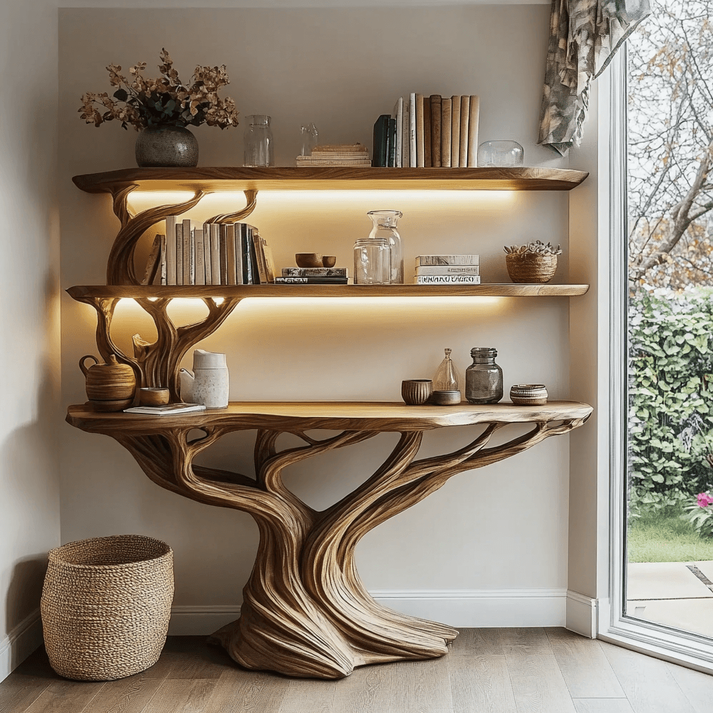 Orinthal Sculpted Solid Wood Console Table with Shelves