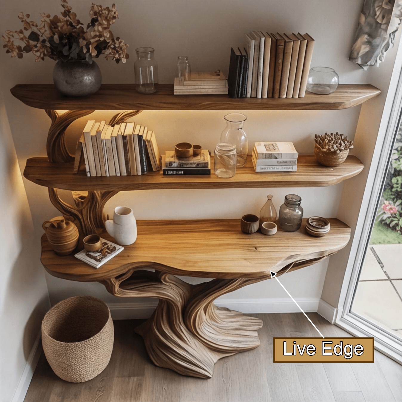 Orinthal Sculpted Solid Wood Console Table with Shelves