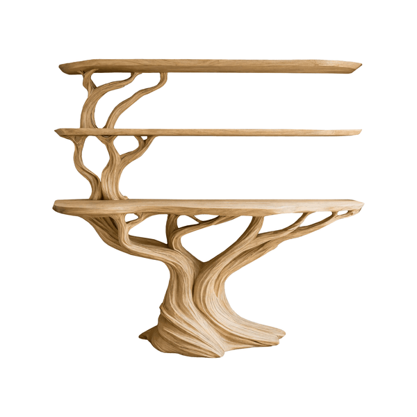 Orinthal Sculpted Solid Wood Console Table with Shelves