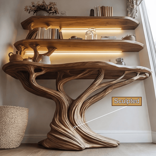 Orinthal Sculpted Solid Wood Console Table with Shelves