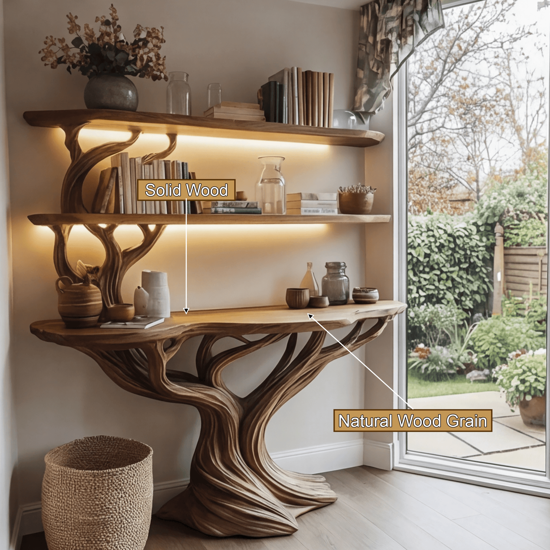 Orinthal Sculpted Solid Wood Console Table with Shelves