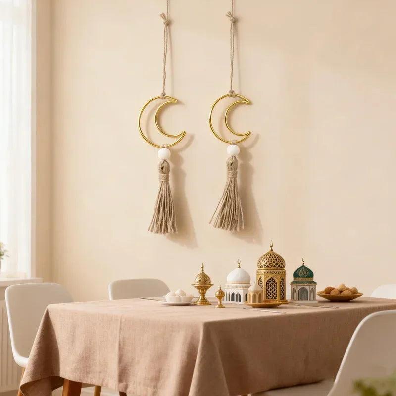 Ornament - Wooden Beads Moon Tassel Wall Decor