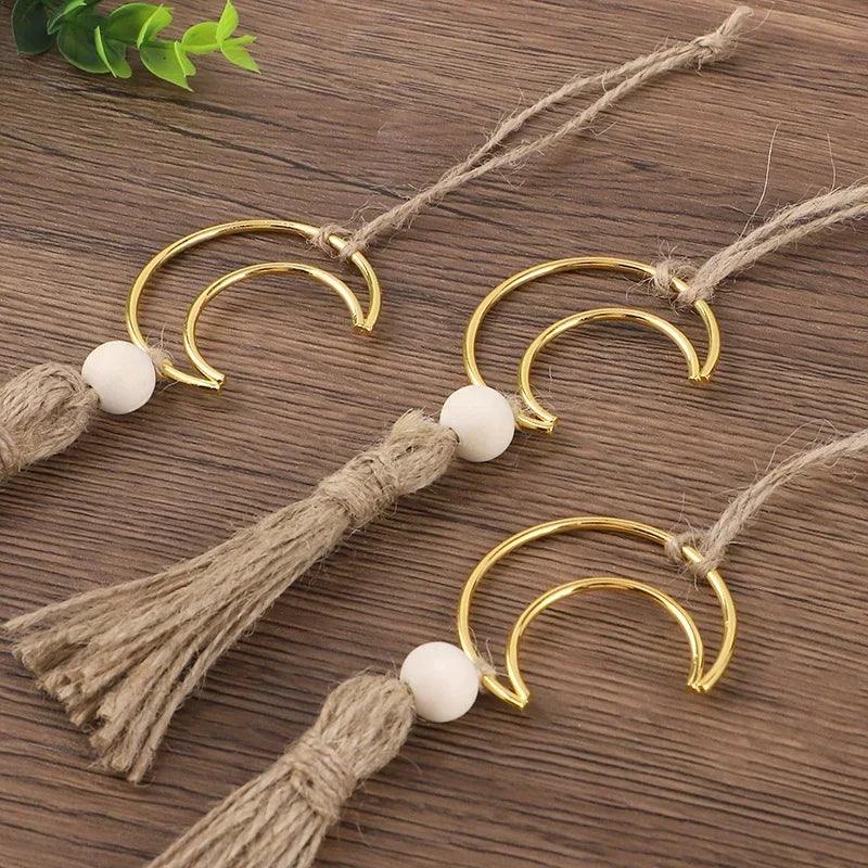 Ornament - Wooden Beads Moon Tassel Wall Decor